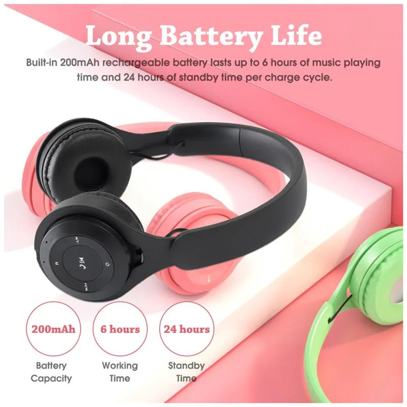 Kids Wireless Bluetooth Macaron Headphones With Mic